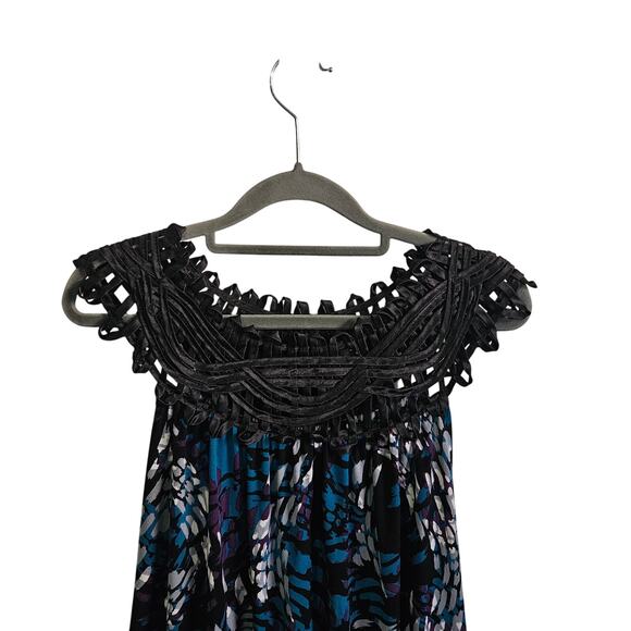 Perseption Concept Women's XL Woven Collar Bubble Top Black Blue Abstract - Picture 2 of 5